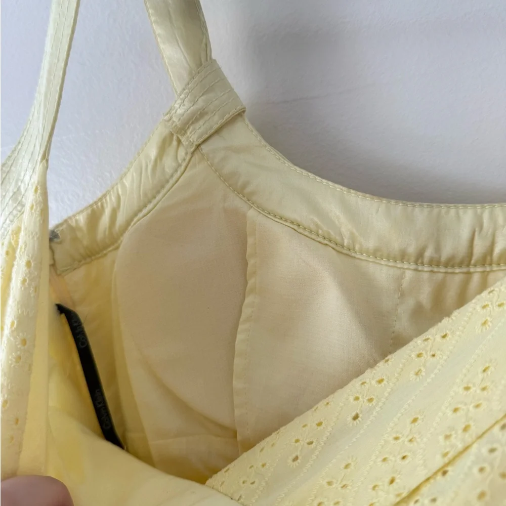 Butter Yellow Sundress Calvin Klein Womens 4 - Eyelet Pleated Cotton Cottagecore - Picture 15 of 16